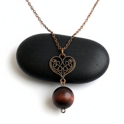 Dainty Bronze Heart Necklace | Red Tiger Eye - For Women | Includes: Necklace