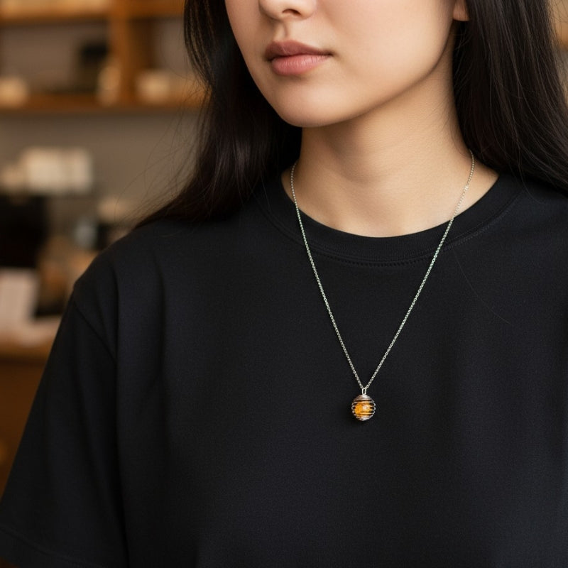 Dainty Whirl Amber Silverish Necklace | Yellow Crystal - For Women | Includes: Necklace