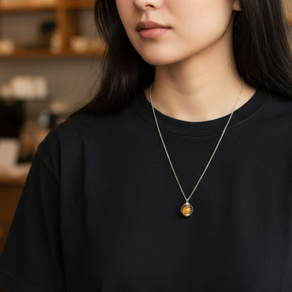 Dainty Whirl Amber Silverish Necklace | Yellow Crystal - For Women | Includes: Necklace