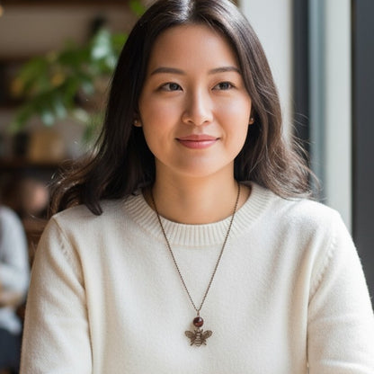 Dainty Bronze Honey Bee Necklace | Red Tiger Eye - For Women | Includes: Necklace