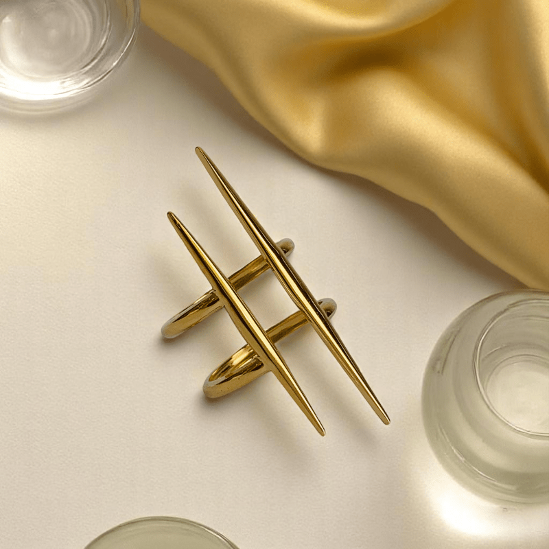 Edgy Spiked Ring | PVD 18K Gold Plated, Stainless Steel, Water Proof - For Women | Includes: Ring