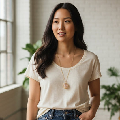 Chunky Whirl Golden Rose Necklace | Rose Quartz - For Women | Includes: Necklace