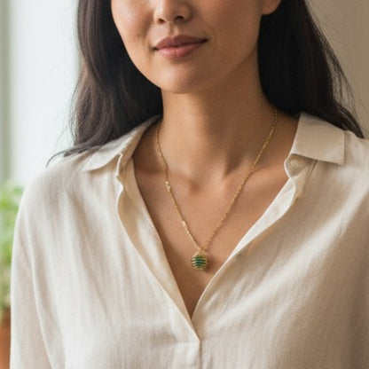 Dainty Whirl Clarity Golden Necklace | Aventurine Stone - For Women | Includes: Necklace