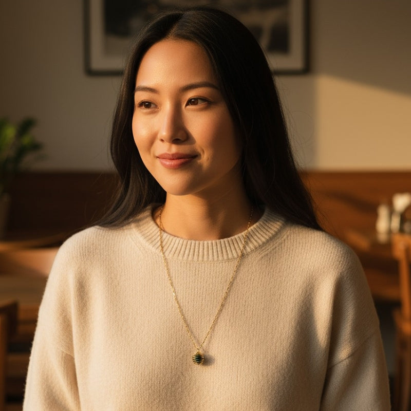 Dainty Whirl Peacock Golden Necklace | Azurite Stone - For Women | Includes: Necklace