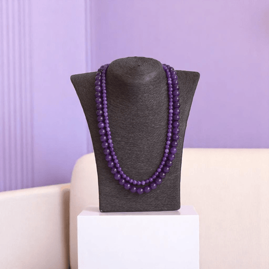 Double Layered Deep Purple Necklace | Amethyst Stone - For Women | Includes: Necklace (Set Of 2)
