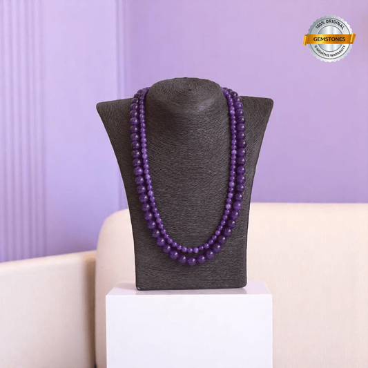 Double Layered Deep Purple Necklace | Amethyst Stone - For Women | Includes: Necklace (Set Of 2)