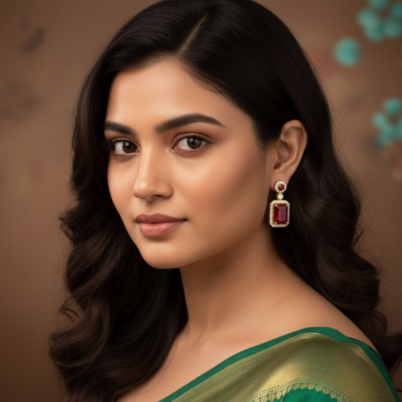 Bold Red Zircon Earring | 18K PVD Gold Plated - For Women | Includes: Earring