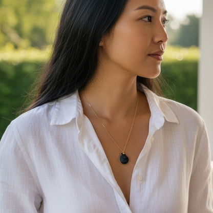 Black calico scallop Necklace | Natural Scallop - For Women | Includes: Necklace