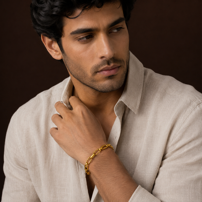 Wide Link Everyday Flexi Size Golden Steel Bracelet | 18K PVD Gold Plated- For Men | Includes: Bracelet