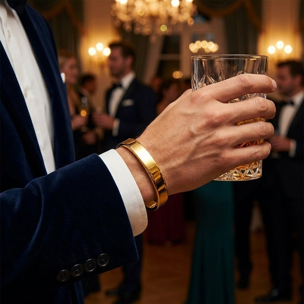 Solid Everyday Cuff REAL GOLD FINISH Bracelet | 18K PVD Gold Plated- For Men | Includes: Bracelet