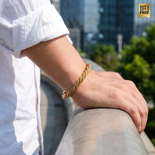 Classic Twist Titanium Cuff Bracelet | 18K Real Gold PVD Plated - For Men | Includes: Bracelet