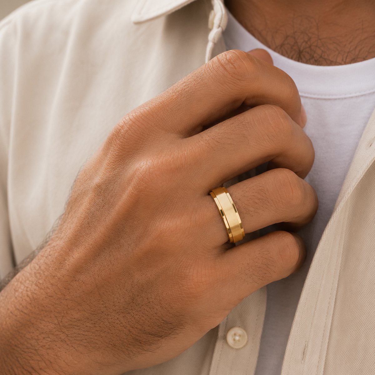 Premium side faceted Golden Steel Ring | 18K Real Gold PVD Plated– For Men | Includes: Ring