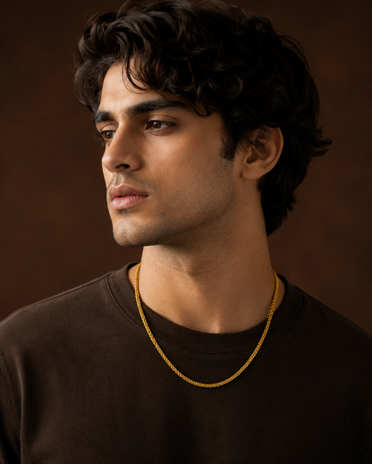 Golden Wheat Regular Steel Chain (4mm) | 18K PVD Gold Plated- For Men| Includes: Necklace