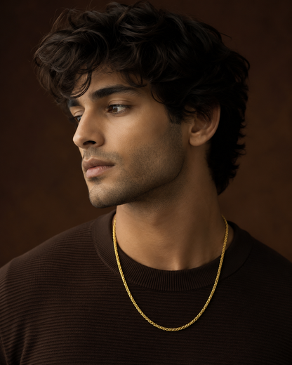 Golden Wheat Regular Steel Chain (4mm) | 18K PVD Gold Plated- For Men| Includes: Necklace