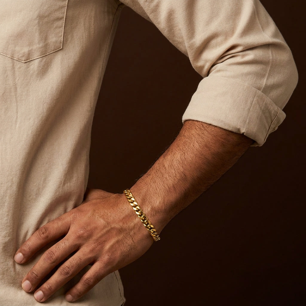Lean Weave Design Flexi Golden 4MM THIN Bracelet | 18K PVD Gold Plated- For Men | Includes: Bracelet