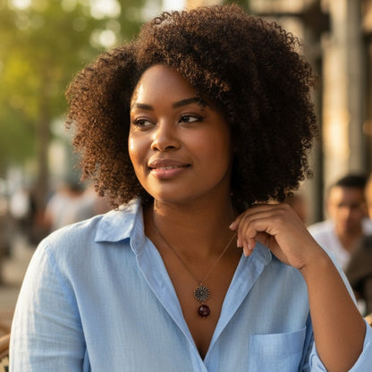 Dainty Bronze Flower Necklace | Red Tiger Eye - For Women | Includes: Necklace