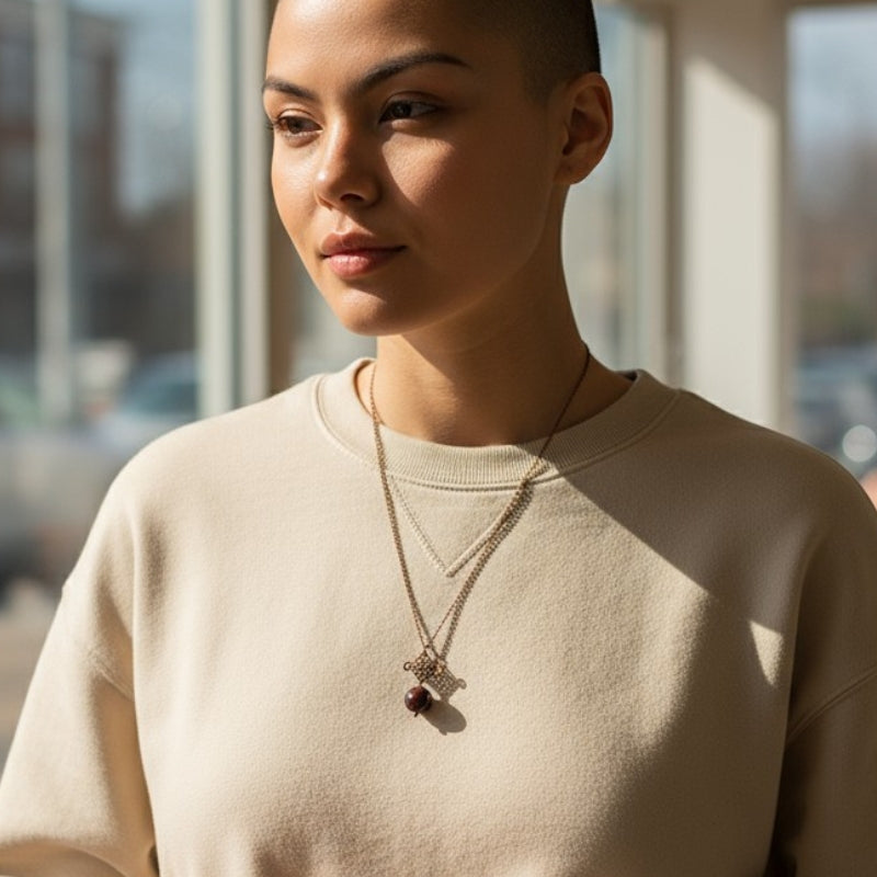 Dainty Bronze Squareyard Necklace | Red Tiger Eye - For Women | Includes: Necklace