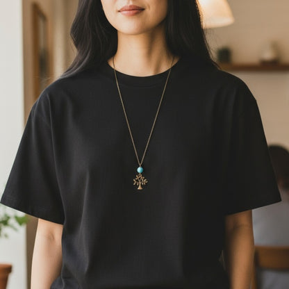 Tree Turquoise Necklace | Brass & Turquoise - For Women | Includes: Necklace