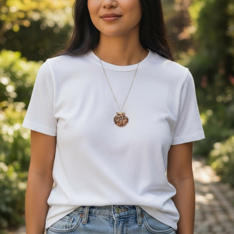 Tiger calico scallop Necklace | Natural Scallop - For Women | Includes: Necklace