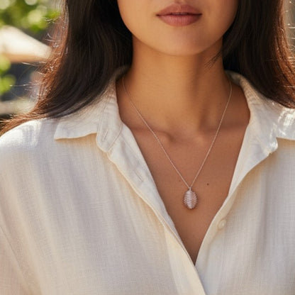 Chunky Whirl Silverish Rose Necklace | Rose Quartz - For Women | Includes: Necklace