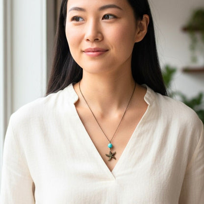 Starfish Turquoise Necklace | Brass & Turquoise - For Women | Includes: Necklace