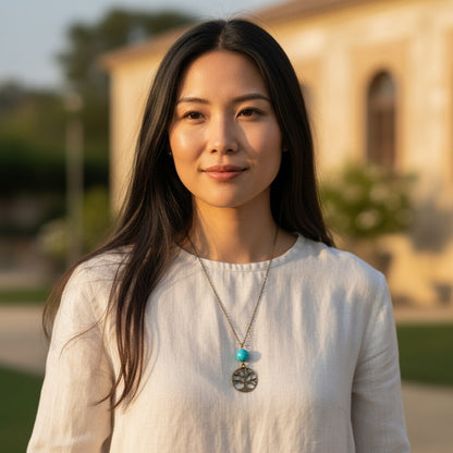 Banyan Tree Turquoise Necklace | Brass & Turquoise - For Women | Includes: Necklace