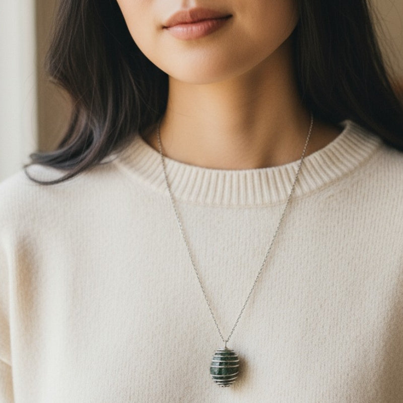 Chunky Whirl Silverish Nature Necklace | Tree Agate- For Women | Includes: Necklace