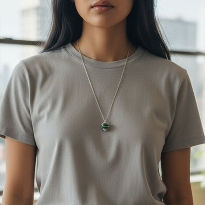 Dainty Whirl Growth Silverish Necklace | Malachite Stone- For Women | Includes: Necklace