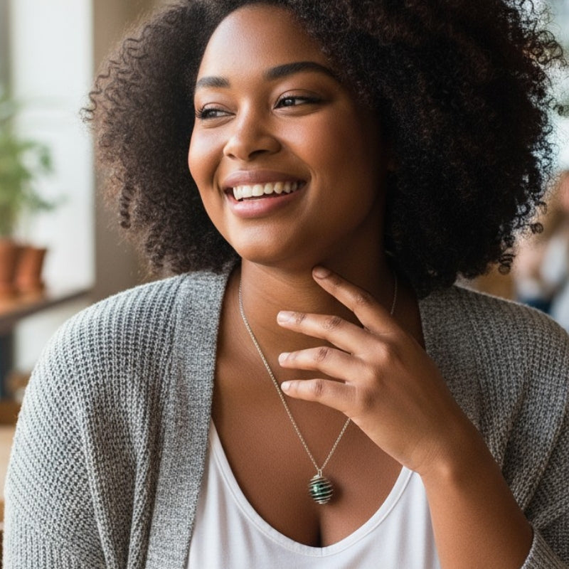 Dainty Whirl Peacock Silverish Necklace | Azurite Stone - For Women | Includes: Necklace