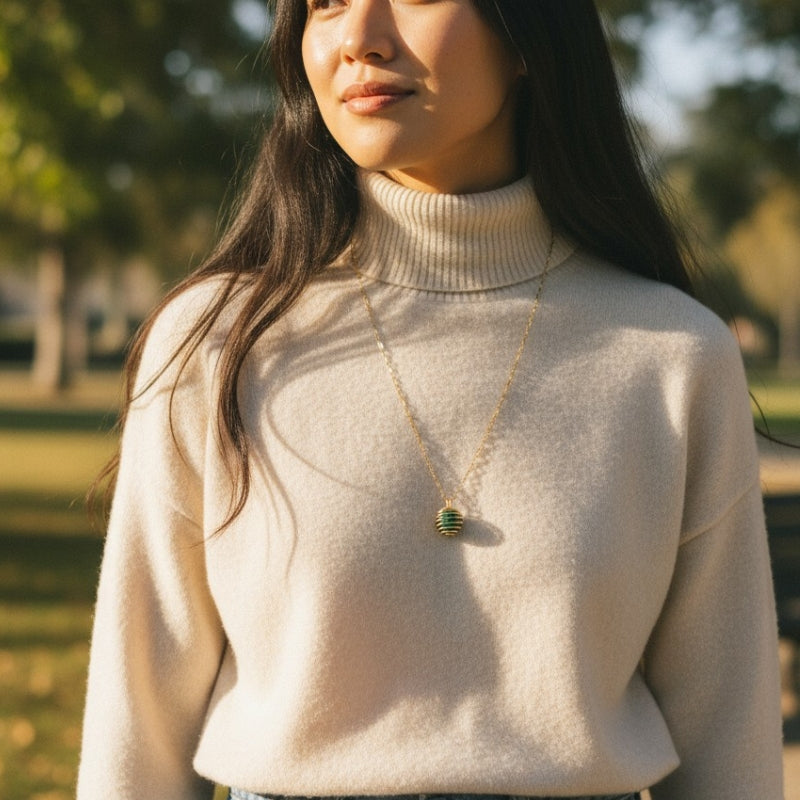 Dainty Whirl Peacock Golden Necklace | Azurite Stone - For Women | Includes: Necklace