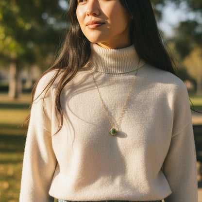 Dainty Whirl Peacock Golden Necklace | Azurite Stone - For Women | Includes: Necklace