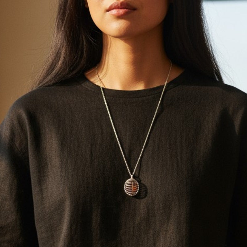 Chunky Whirl Courage Silverish Necklace | Tiger Eye - For Women | Includes: Necklace