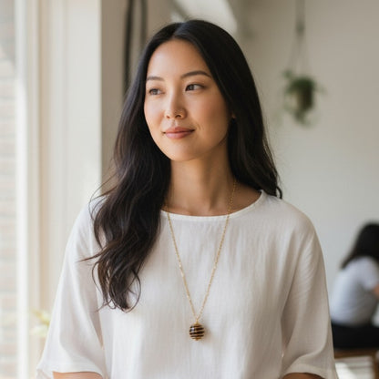 Chunky Whirl Courage Golden Necklace | Tiger Eye - For Women | Includes: Necklace