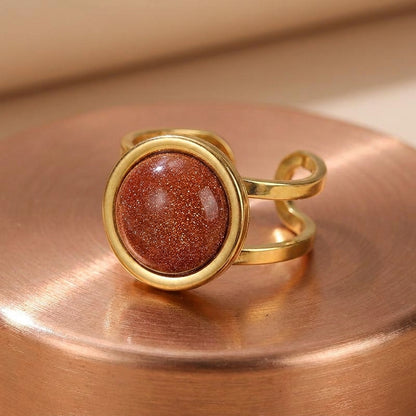 Sun Stone Flexi Size Golden Ring | 18K Real Gold PVD Plated– For Men | Includes: Ring