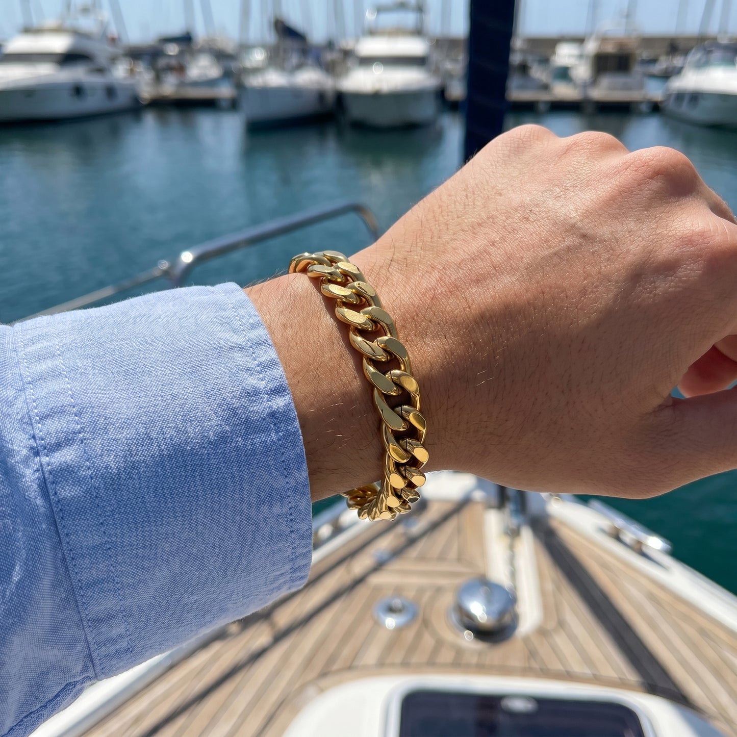 REAL GOLD Finish Bold Link 10MM Flexi Bracelet | 18K PVD Gold Plated - For Men | Includes: Bracelet