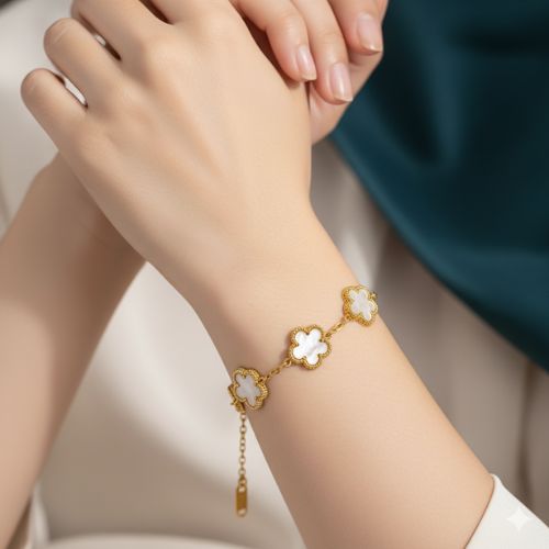 White Clover Dainty Bracelet | 18K PVD Gold Plated - For Women | Includes: Bracelet