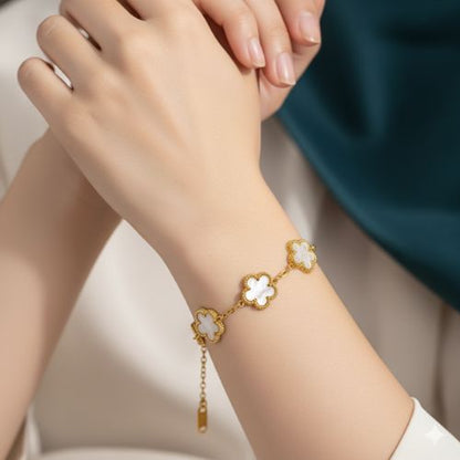 White Clover Dainty Bracelet | 18K PVD Gold Plated - For Women | Includes: Bracelet