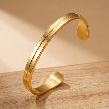 Classic Eligance Golden Line Cuff Bracelet | 18K PVD Gold Plated - For Men | Includes: Bracelet