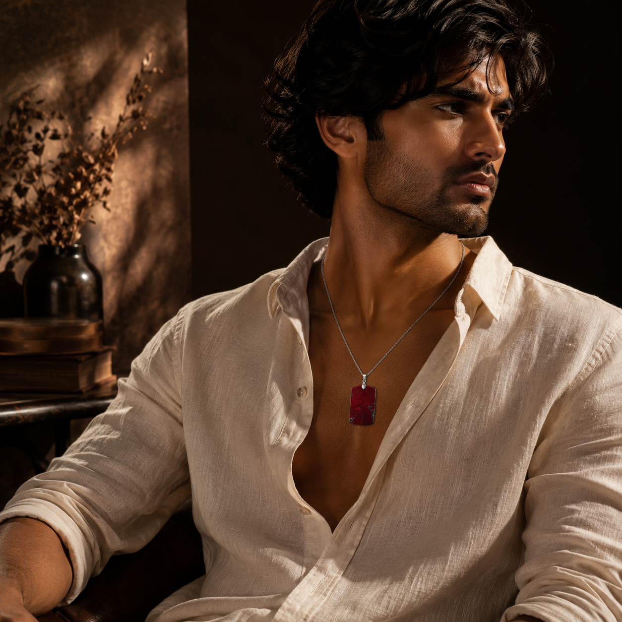 Red Jasper REAL Stone Men's Necklace | Stainless Steel - For Men| Includes: Necklace
