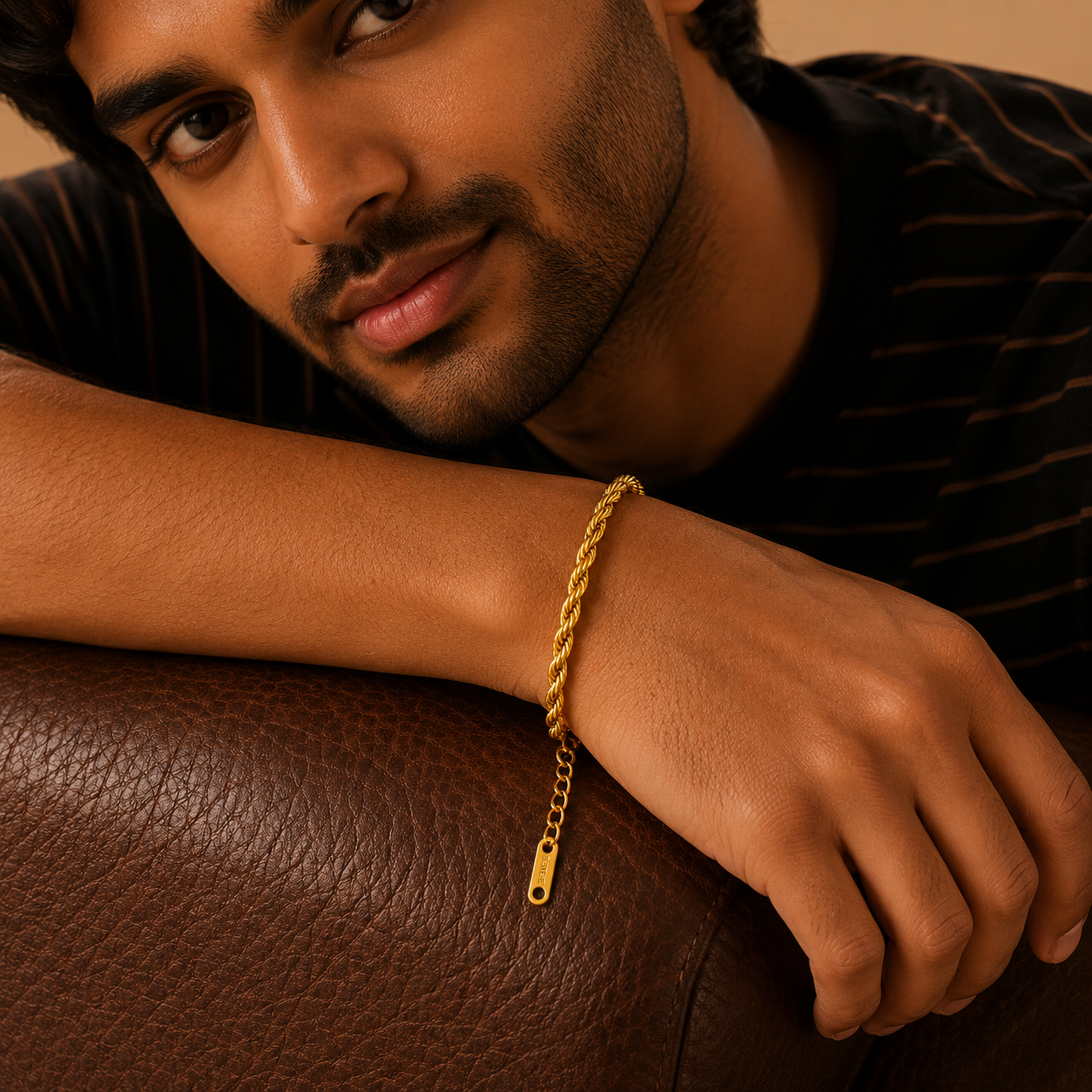 Golden Rope Flexi Size Steel THIN Bracelet (4MM) | 18K PVD Gold Plated- For Men | Includes: Bracelet