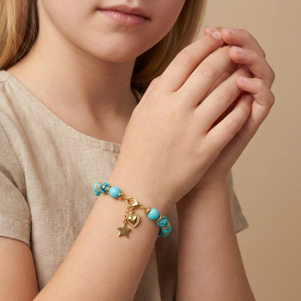 Sky Stone Charm Bracelet | Turquoise Magnesite Stone - For Kids | Includes: Bracelet
