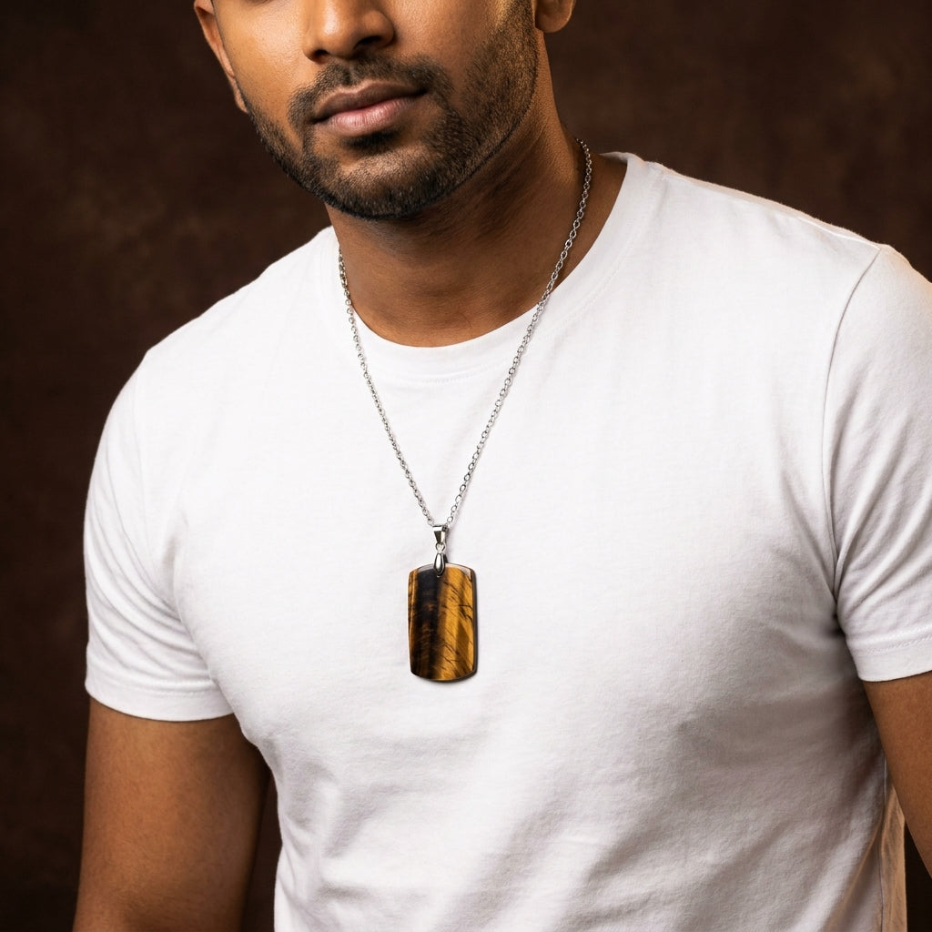 Tiger Eye REAL Stone Men's Necklace | Stainless Steel - For Men| Includes: Necklace