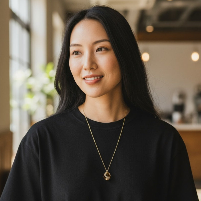 Chunky Whirl Mystic Golden Necklace | Black Obsidian - For Women | Includes: Necklace