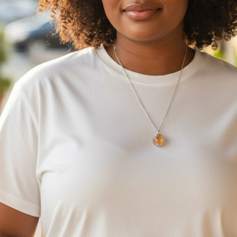 Dainty Whirl Amber Silverish Necklace | Yellow Crystal - For Women | Includes: Necklace
