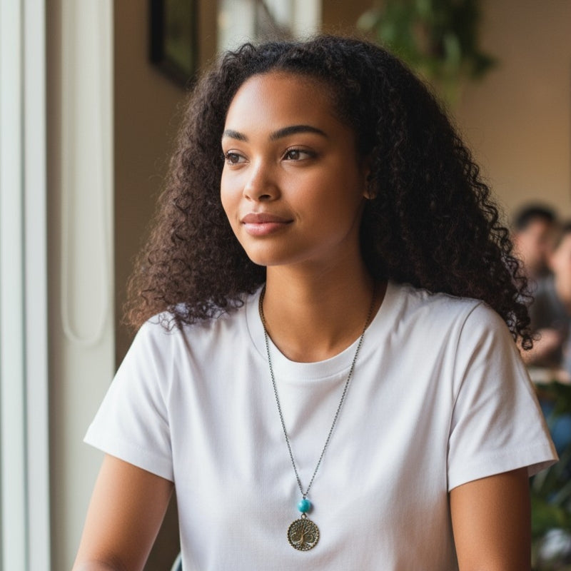 Tree of Life Turquoise Necklace | Brass & Turquoise - For Women | Includes: Necklace