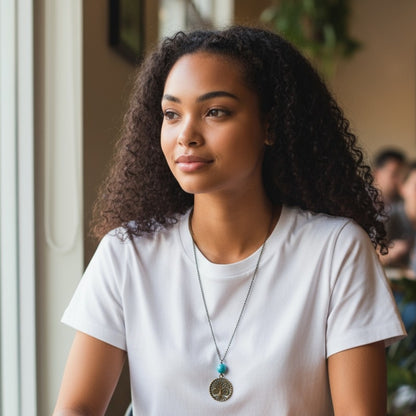 Tree of Life Turquoise Necklace | Brass & Turquoise - For Women | Includes: Necklace