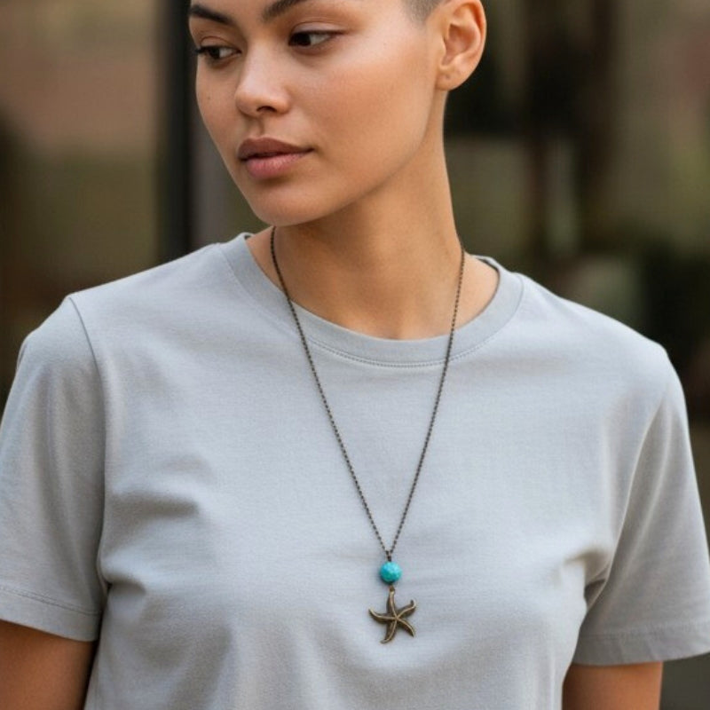 Starfish Turquoise Necklace | Brass & Turquoise - For Women | Includes: Necklace