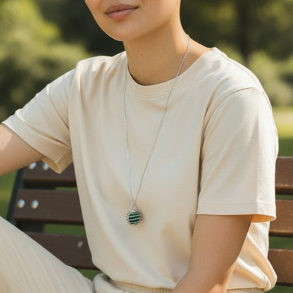 Dainty Whirl Growth Silverish Necklace | Malachite Stone- For Women | Includes: Necklace
