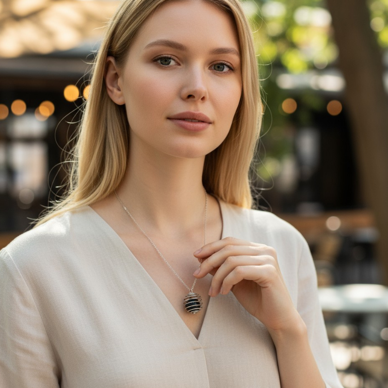 Dainty Whirl immunity Silverish Necklace | Garnet Stone - For Women | Includes: Necklace