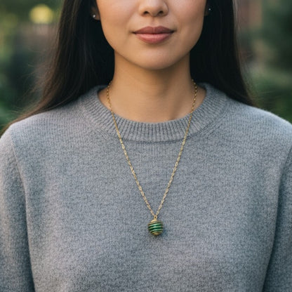 Dainty Whirl Clarity Golden Necklace | Aventurine Stone - For Women | Includes: Necklace
